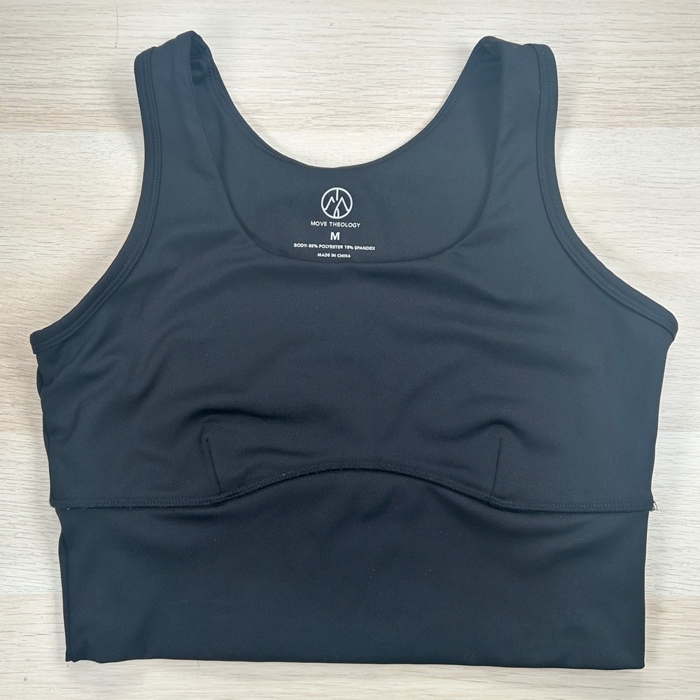 Move Theology Sports‎ Bra Crop Top Womens Medium Black Athletic Yoga Gorpcore